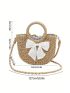 Bow Decor Straw Bag Vacation Top Ring