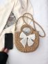 Bow Decor Straw Bag Vacation Top Ring