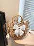 Bow Decor Straw Bag Vacation Top Ring