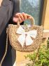 Bow Decor Straw Bag Vacation Top Ring