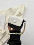 PU Square Bag Heart Decor Color Block Flap Beaded Strap