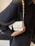 PU Square Bag Heart Decor Color Block Flap Beaded Strap