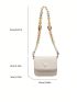 PU Square Bag Heart Decor Color Block Flap Beaded Strap