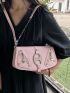 PU Novelty Bag Zip Front Studded Decor Flap Chain Medium Pink