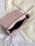 PU Novelty Bag Zip Front Studded Decor Flap Chain Medium Pink