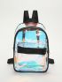 PVC Classic Backpack Holographic Zip Front Color Block Adjustable Strap Fashion, Clear Bag