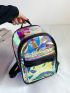 PVC Classic Backpack Holographic Zip Front Color Block Adjustable Strap Fashion, Clear Bag