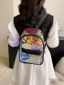 PVC Classic Backpack Holographic Zip Front Color Block Adjustable Strap Fashion, Clear Bag