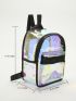 PVC Classic Backpack Holographic Zip Front Color Block Adjustable Strap Fashion, Clear Bag