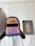 PVC Classic Backpack Holographic Zip Front Color Block Adjustable Strap Fashion, Clear Bag