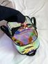 PVC Classic Backpack Holographic Zip Front Color Block Adjustable Strap Fashion, Clear Bag