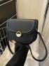 PU Saddle Bag Flap Metal Decor Small Adjustable Strap Black Fashion