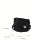 PU Saddle Bag Flap Metal Decor Small Adjustable Strap Black Fashion