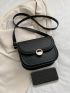 PU Saddle Bag Flap Metal Decor Small Adjustable Strap Black Fashion