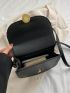 PU Saddle Bag Flap Metal Decor Small Adjustable Strap Black Fashion