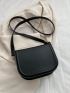 PU Saddle Bag Flap Metal Decor Small Adjustable Strap Black Fashion