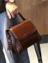 Stitch Detail Square Bag Flap PU Brown