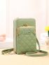 Quilted Phone Wallet Green With Zipper For Daily