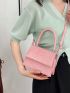 Mini Crocodile Embossed Square Bag Top Handle Pink