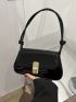 Small Flap Baguette Bag Turn Lock Black Knot Design Strap