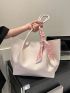 Small Shoulder Tote Bag Beige Twilly Scarf Decor For Daily