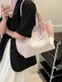 Small Shoulder Tote Bag Beige Twilly Scarf Decor For Daily