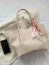 Small Shoulder Tote Bag Beige Twilly Scarf Decor For Daily