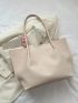 Small Shoulder Tote Bag Beige Twilly Scarf Decor For Daily