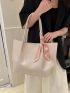 Small Shoulder Tote Bag Beige Twilly Scarf Decor For Daily