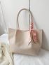 Small Shoulder Tote Bag Beige Twilly Scarf Decor For Daily