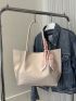 Small Shoulder Tote Bag Beige Twilly Scarf Decor For Daily