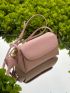 Litchi Embossed Square Bag Baby Pink Flap For Daily