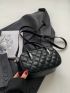 Quilted Square Bag Black Double Handle For Daily