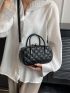 Quilted Square Bag Black Double Handle For Daily