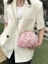 Medium Ruched Bag Baby Pink Faux Pearl Decor Top Handle