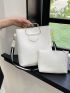 Litchi Embossed Square Bag White Double Handle With Inner Pouch