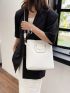 Litchi Embossed Square Bag White Double Handle With Inner Pouch