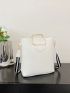 Litchi Embossed Square Bag White Double Handle With Inner Pouch