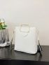 Litchi Embossed Square Bag White Double Handle With Inner Pouch