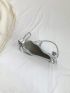 Crocodile Embossed Hobo Bag Buckle Decor Silver Funky