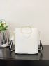 Litchi Embossed Square Bag White Double Handle With Inner Pouch