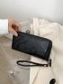 Stone Embossed Long Wallet Black Fashionable With Zipper