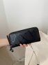 Stone Embossed Long Wallet Black Fashionable With Zipper