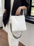 Litchi Embossed Square Bag White Double Handle With Inner Pouch