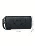 Stone Embossed Long Wallet Black Fashionable With Zipper