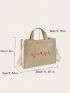 Letter Print Top Handle Bag Beige Corduroy For Daily