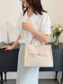 Letter Print Top Handle Bag Beige Corduroy For Daily