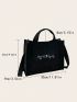 Letter Print Top Handle Bag Black Corduroy Double Handle