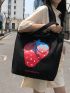 Large Capacity Tote Bag Double Handle Cute Cartoon Strawberry Print