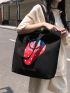 Large Capacity Tote Bag Double Handle Cute Cartoon Strawberry Print